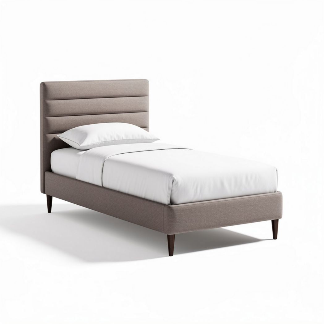 Letto singolo in tessuto beige con rete a doghe 190 x 90 x 100cm