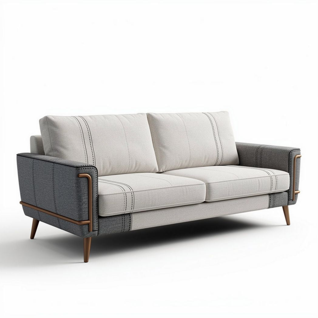 Divano moderno in tessuto grigio e beige 190 x 90 x 85cm