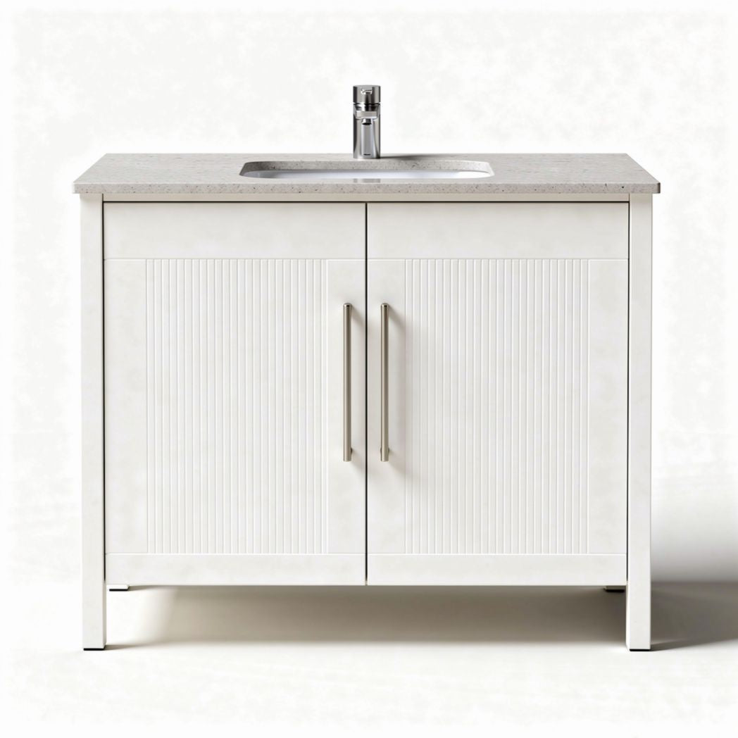 Mobile lavabo bianco con ripiano in marmo grigio 60 x 45 x 85cm
