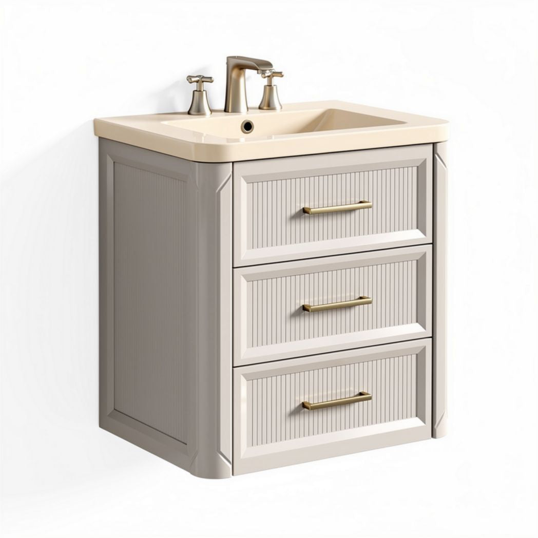 Mobile bagno sospeso con lavabo in ceramica 80 x 50 x 60 cm colore grigio con tre cassetti