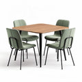 Tavolo quadrato in legno con 4 sedie imbottite verdi e gambe nere 150 x 150 x 75cm