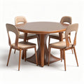 Tavolo rotondo in legno color noce con quattro sedie beige 120 x 120 x 75cm