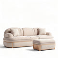 Divano in tessuto chiaro con poggiapiedi in legno 220 x 100 x 85cm