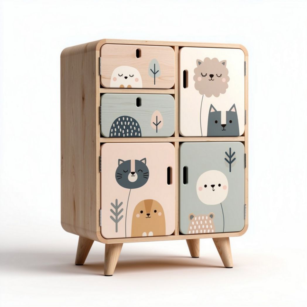 Mobiletto in legno a 6 cassetti con motivi animali dimensioni 60 x 40 x 90cm