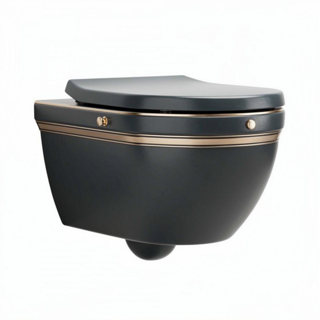 WC sospeso in ceramica nera con dettagli dorati dimensioni 50 x 35 x 30cm
