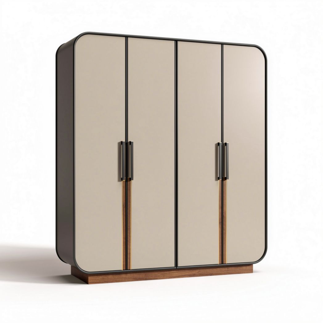 Armadio tre ante in legno e metallo finitura beige e nera dimensioni 150 x 80 x 200cm