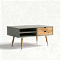 Tavolino da caffè moderno in legno e metallo 120 x 60 x 45cm grigio con due cassetti